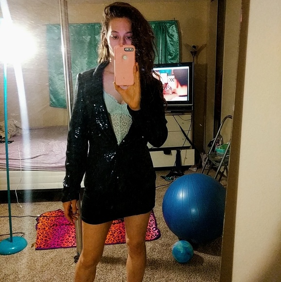 Atmosphere Sequin Blazer Jacket in Dark Blue - Picture 1 of 4